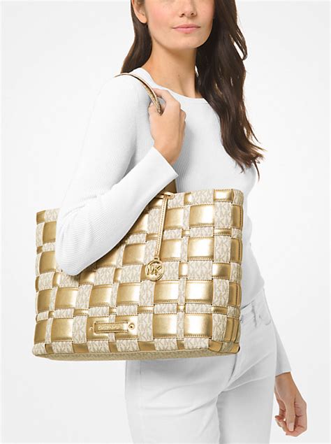 michael kors ivy large|Ivy Large Woven Logo Tote Bag .